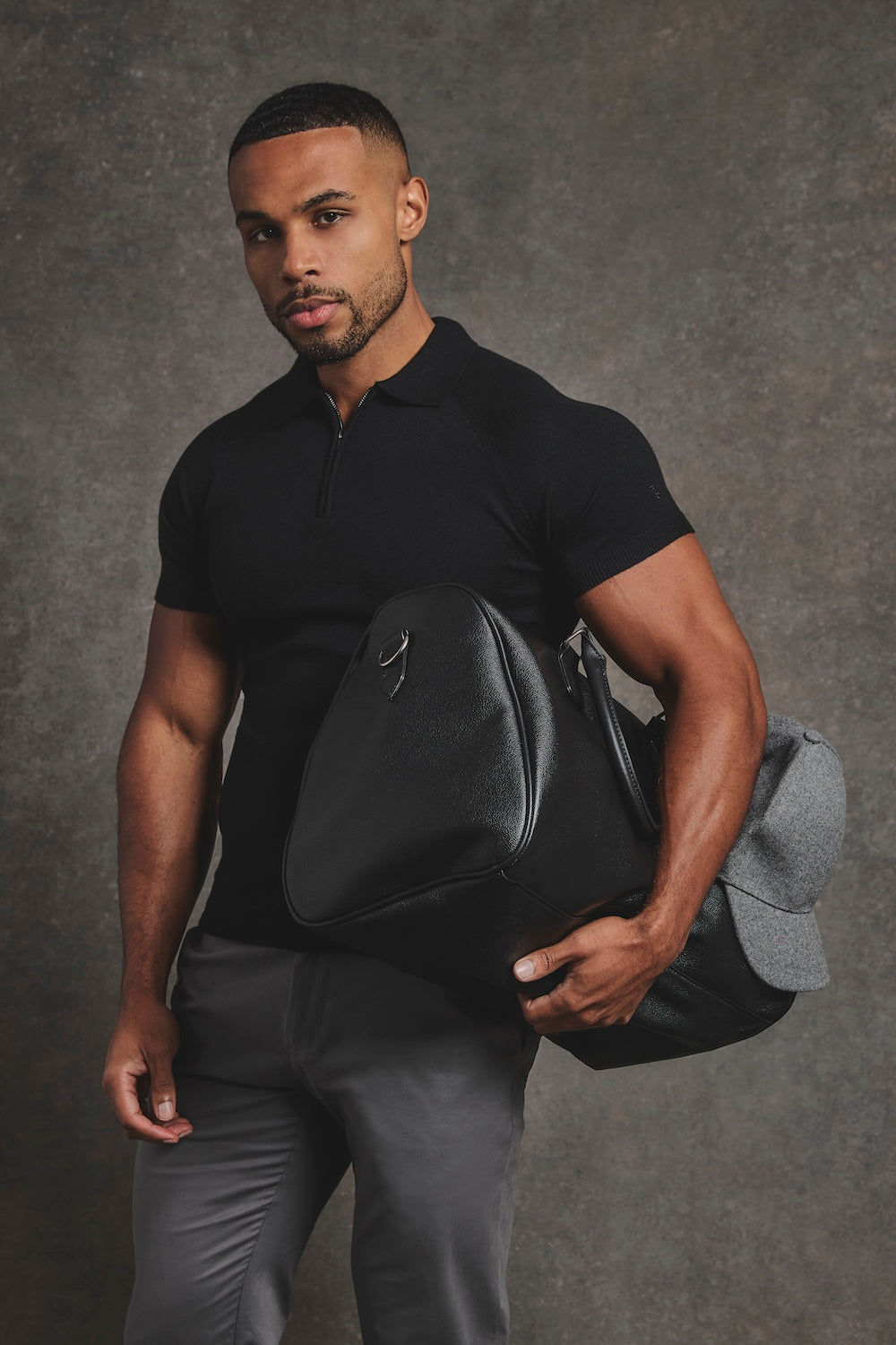 Knitted Half Zip Neck Polo in Black