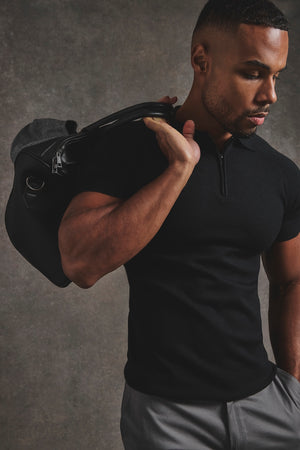 Knitted Half Zip Neck Polo in Black