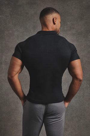 Knitted Half Zip Neck Polo in Black