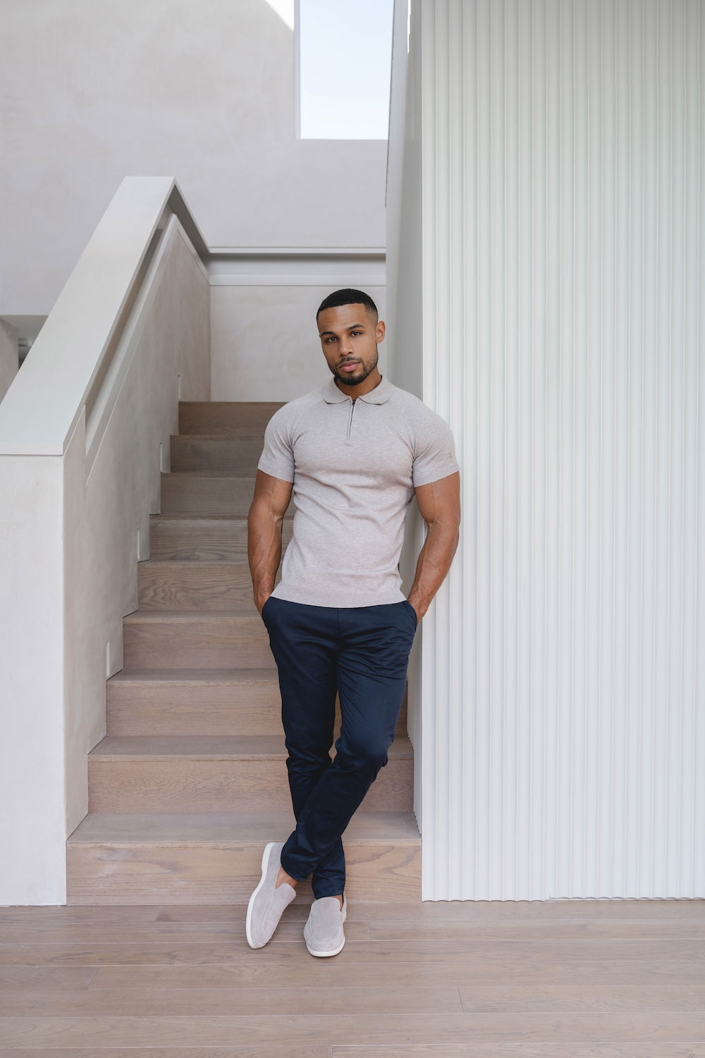 Knitted Half Zip Neck Polo in Oatmeal