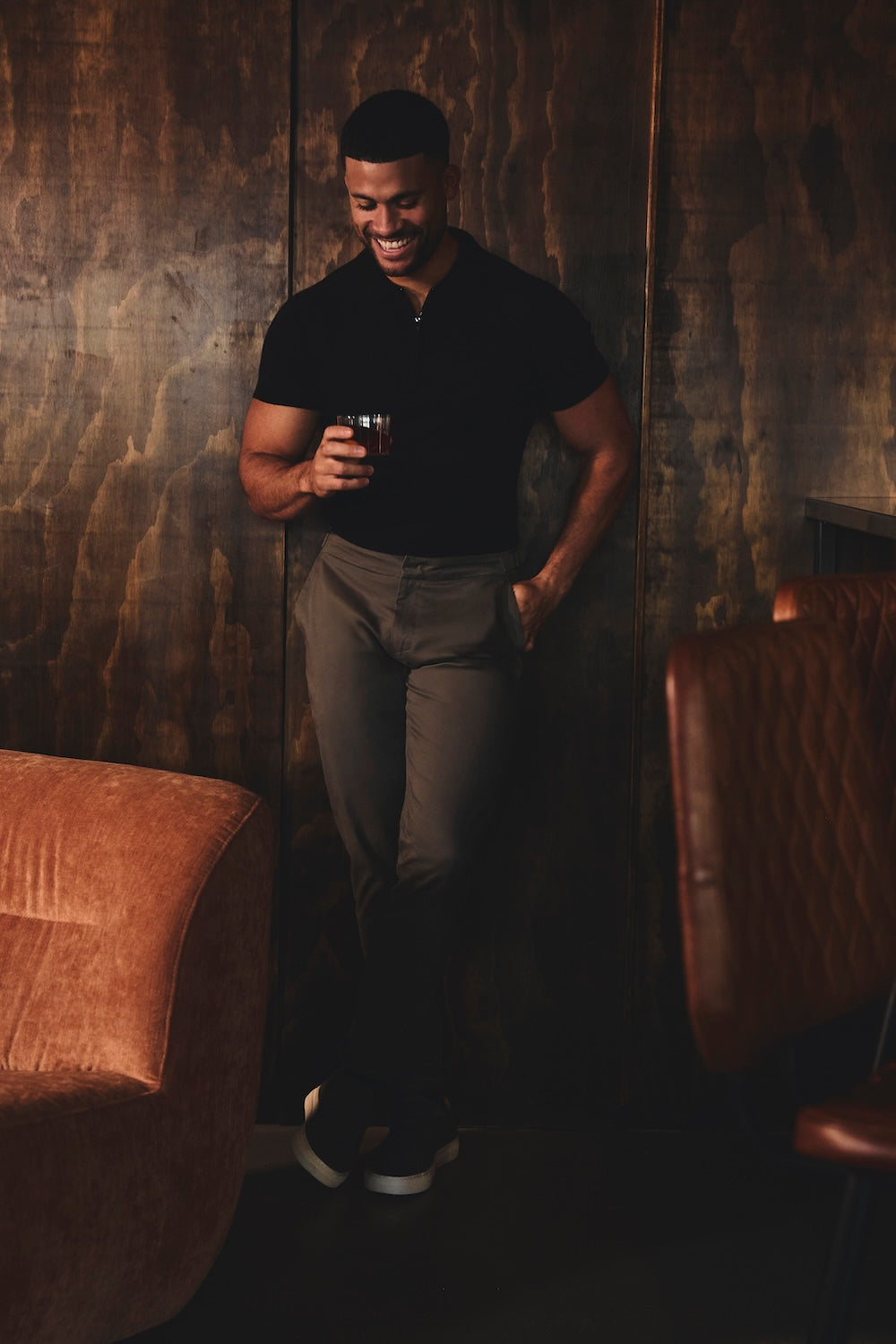 Knitted Half Zip Neck Polo in Black