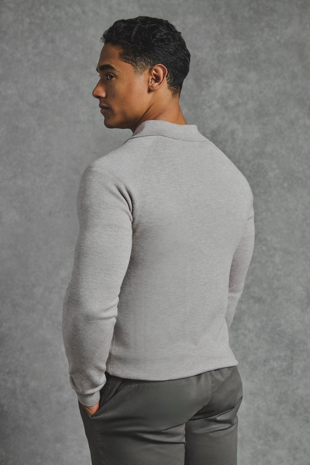 Knitted Half Zip Polo Shirt in Dark Oatmeal