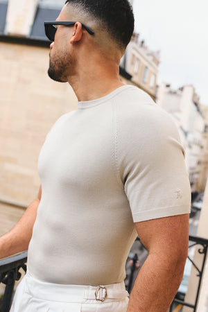 Fine Gauge Knitted T-Shirt in Linen