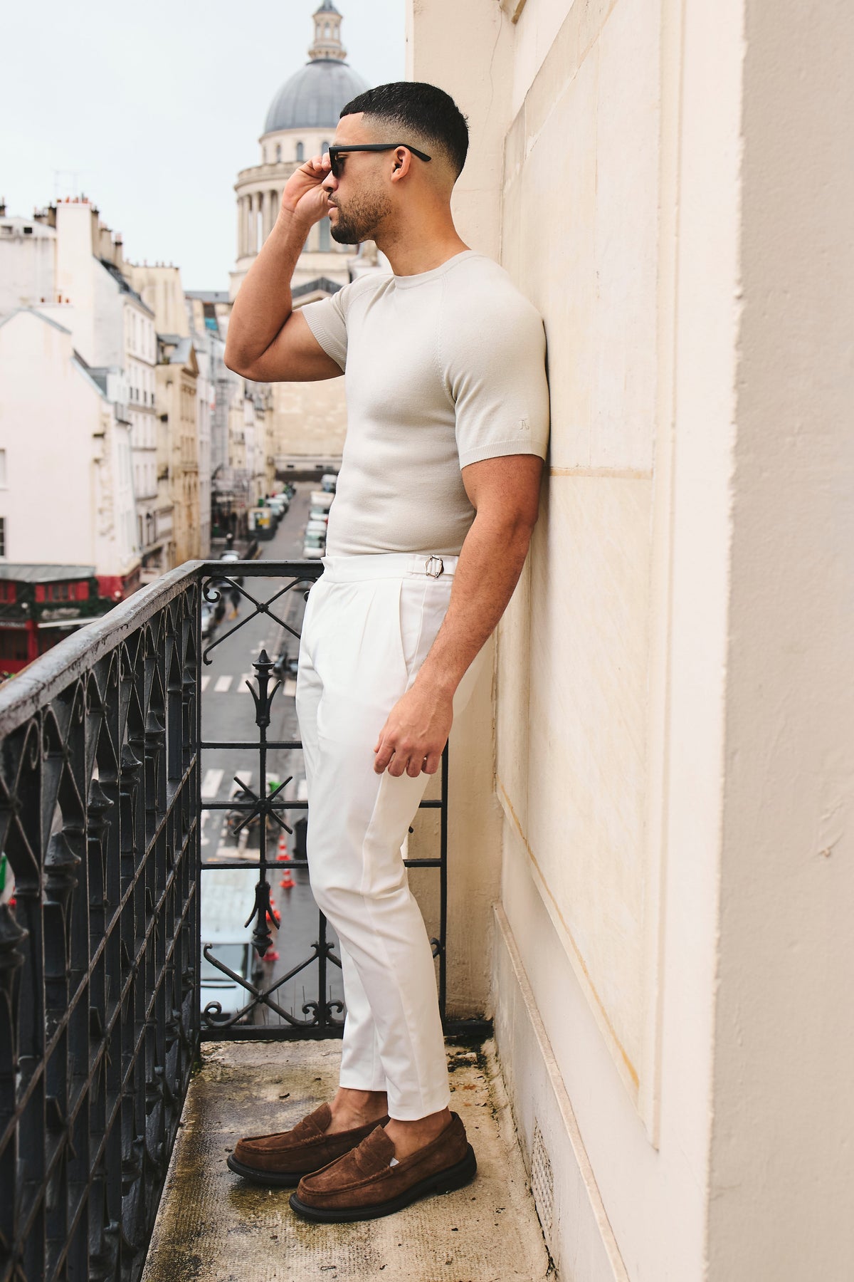 Fine Gauge Knitted T-Shirt in Linen