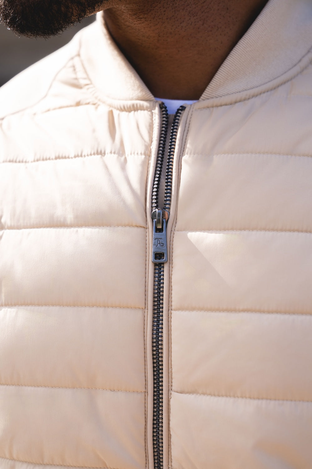 Quilted Hybrid Bomber Jacket in Neutral