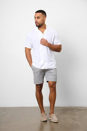 Linen Blend Cuban Collar Shirt in White - TAILORED ATHLETE - ROW