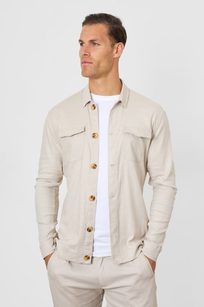 Linen Blend Pocket Overshirt in Stone - TAILORED ATHLETE - ROW