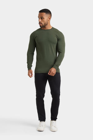 Muscle Fit 3 Pack Long Sleeve T-Shirt in Black, Navy & Khaki