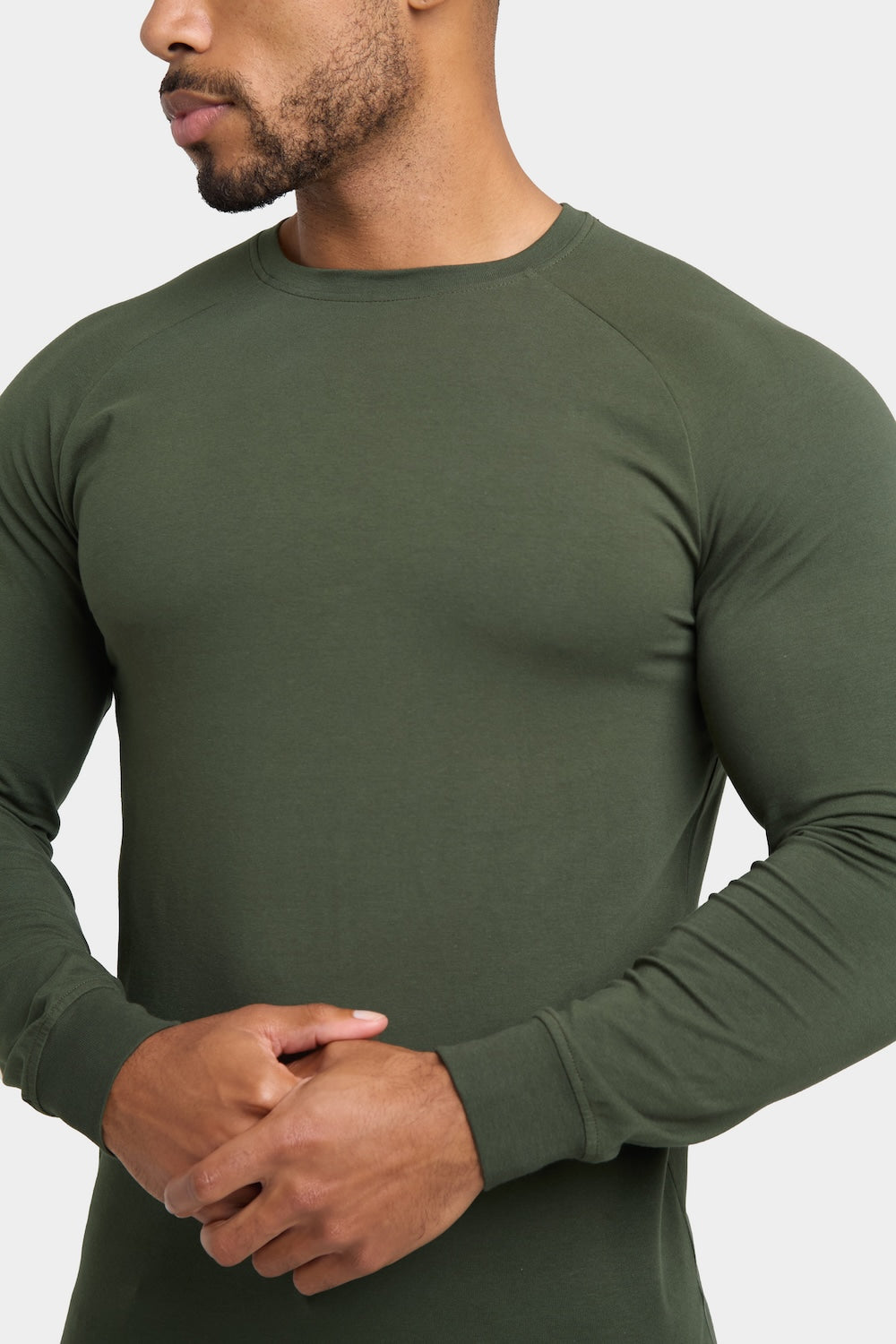 Muscle Fit 3 Pack Long Sleeve T-Shirt in Black, Navy & Khaki