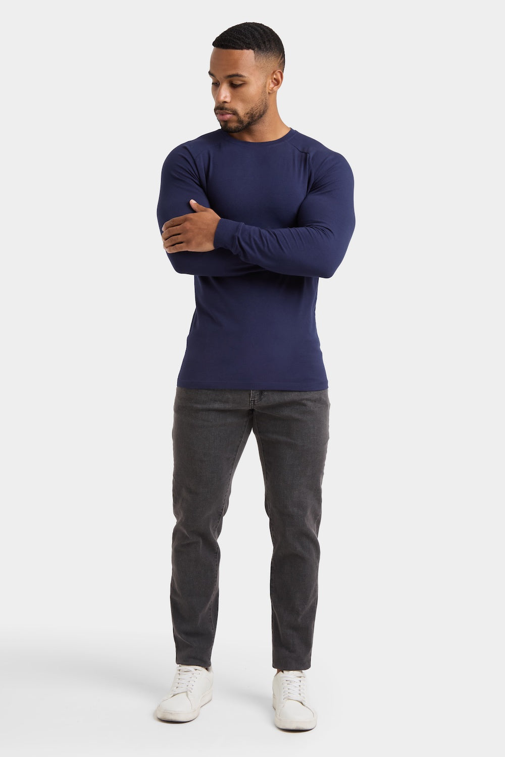 Muscle Fit 3 Pack Long Sleeve T-Shirt in Black, Navy & Khaki