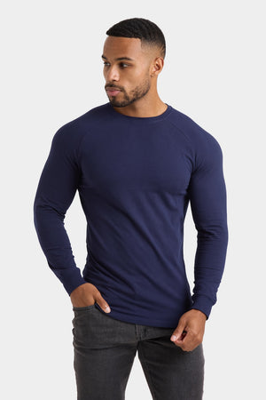 Muscle Fit 3 Pack Long Sleeve T-Shirt in Black, Navy & Khaki