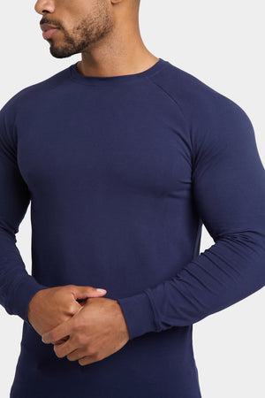Muscle Fit 3 Pack Long Sleeve T-Shirt in Black, Navy & Khaki