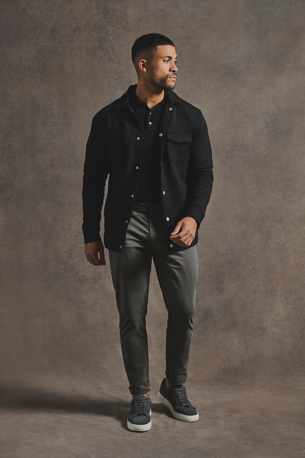 Lined Jersey Shacket in Black