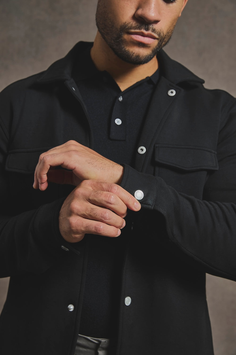 Lined Jersey Shacket in Black