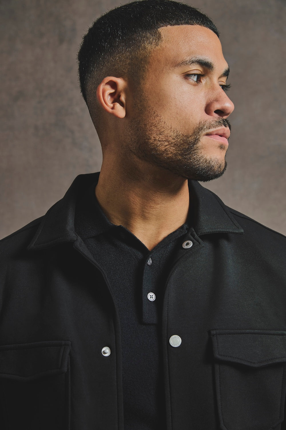 Lined Jersey Shacket in Black