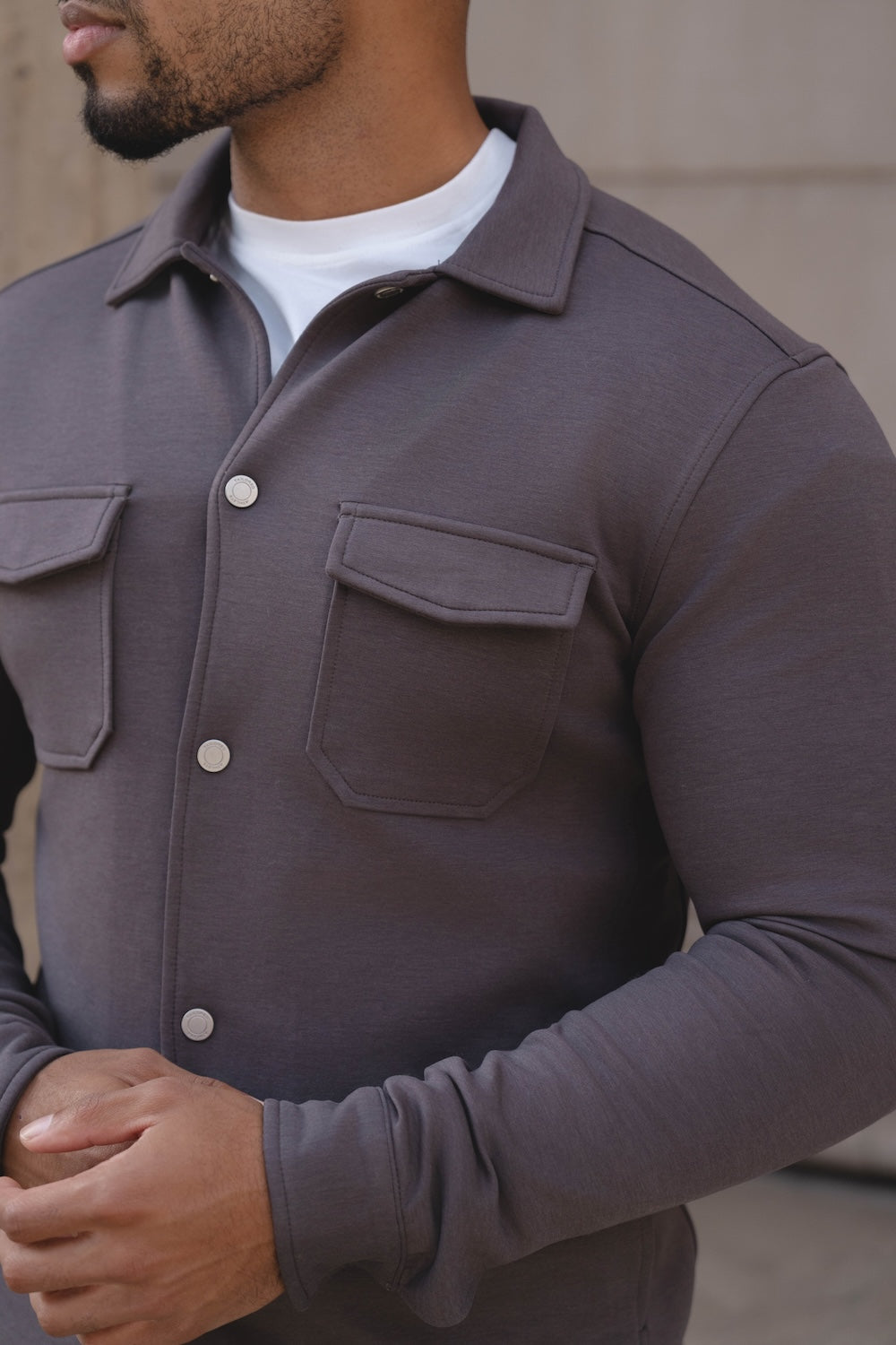 Lined Jersey Shacket in Dark Mole