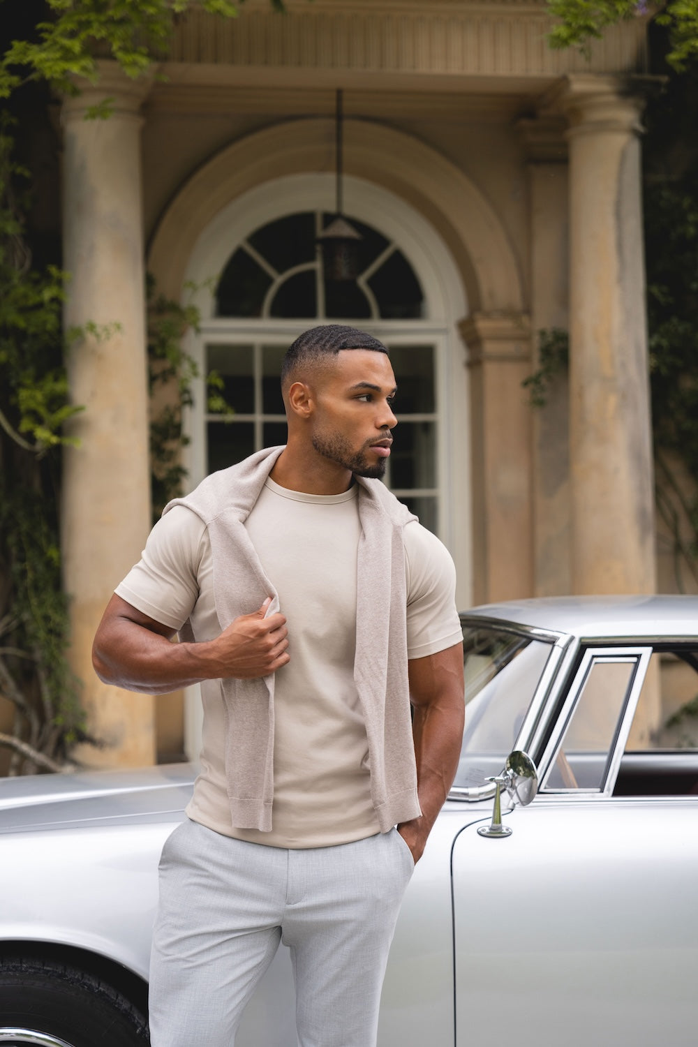 Mercerised Cotton T-Shirt in Stone