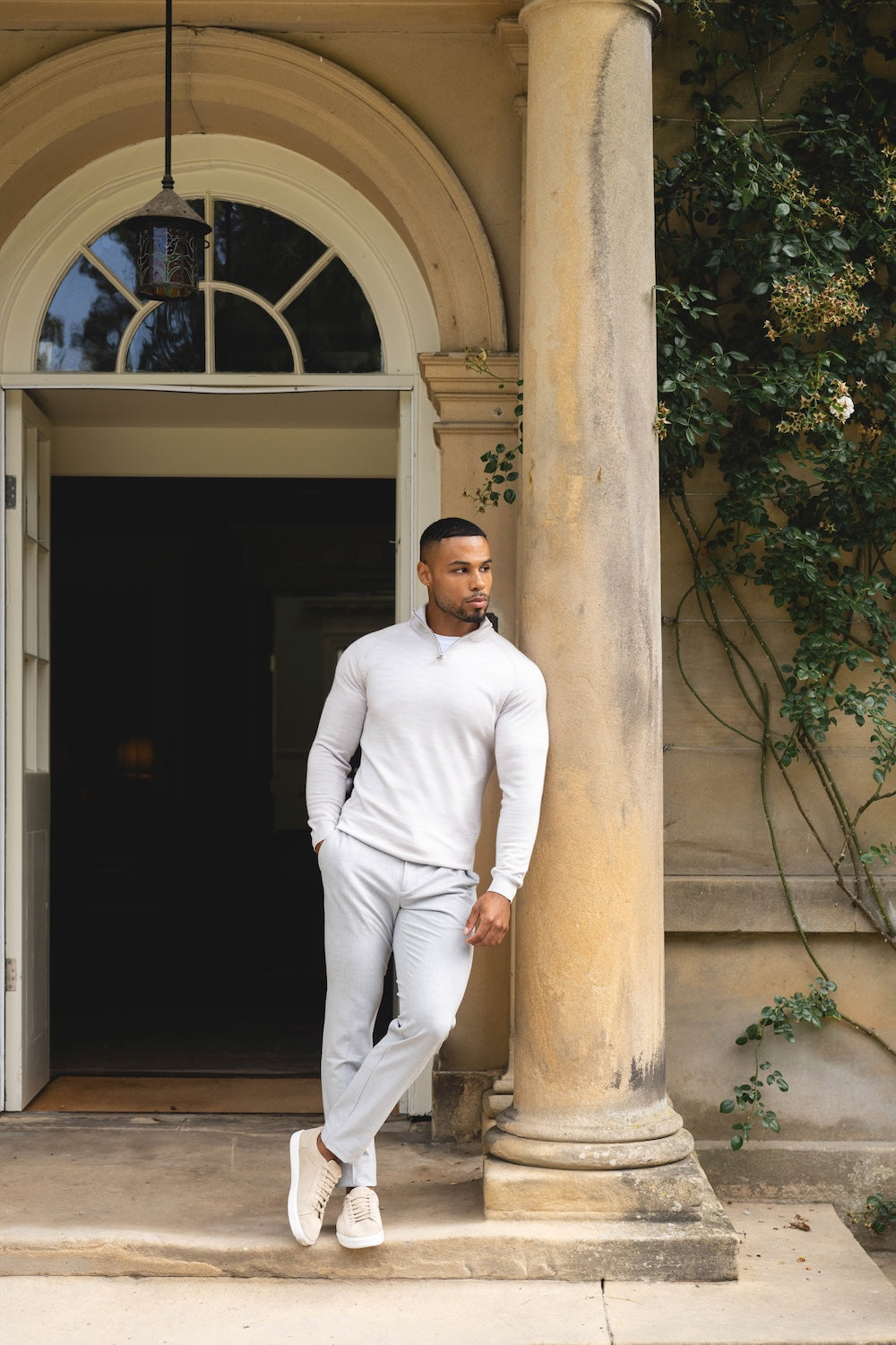 Extra Fine Merino Wool Half Zip Neck Jumper in Silver Grey Marl