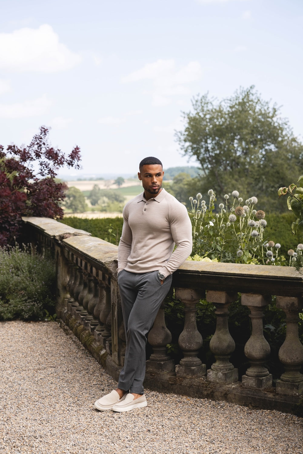 Extra Fine Merino Wool Polo Shirt in Wheat Marl