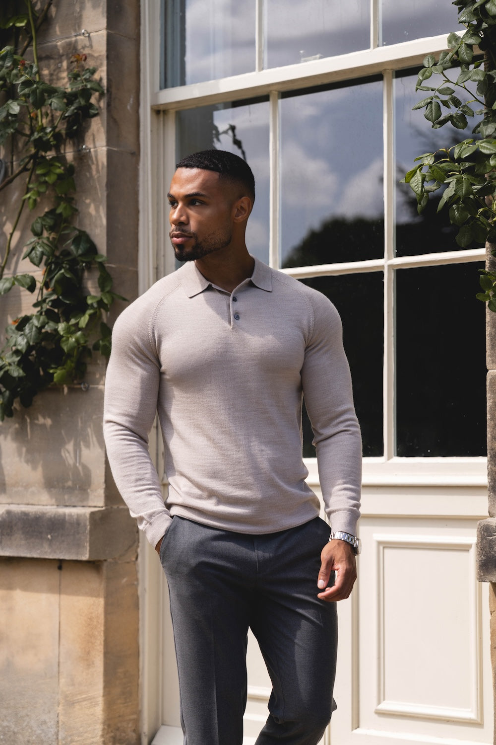 Extra Fine Merino Wool Polo Shirt in Wheat Marl