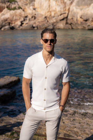Knitted Cuban Collar Shirt in Ecru - TAILORED ATHLETE - ROW