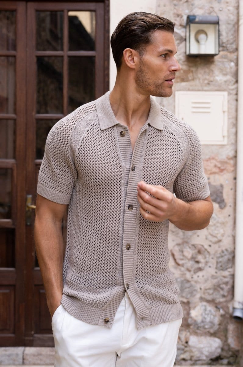 Crochet Knitted Shirt in Neutral - TAILORED ATHLETE - ROW
