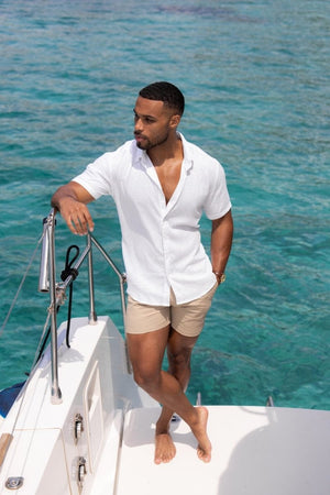Linen Blend Button Through Shirt in White - TAILORED ATHLETE - ROW
