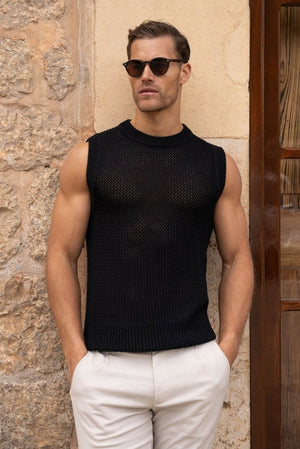 Crochet Knitted Vest in Black - TAILORED ATHLETE - ROW