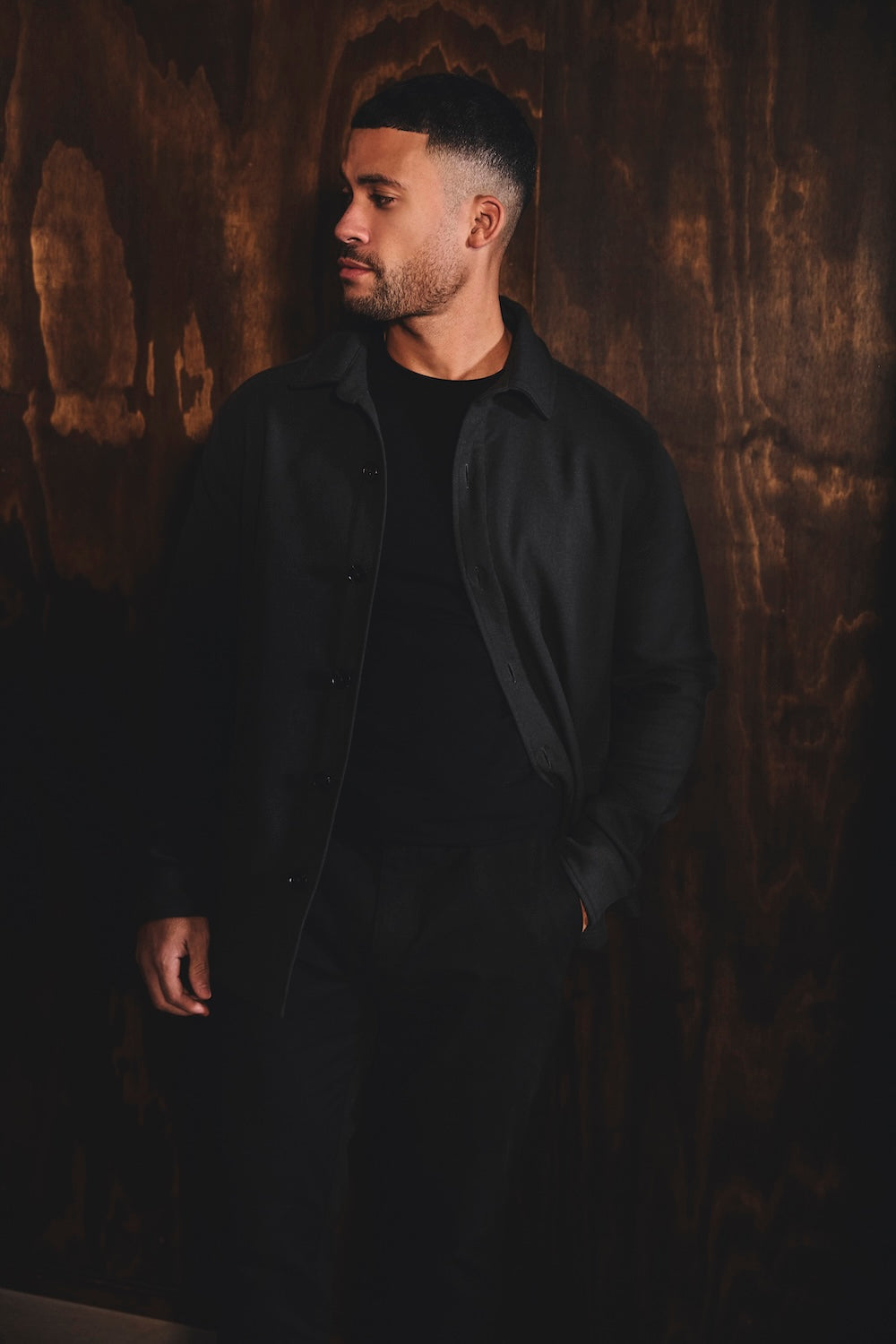 Melange Woven Shacket in Dark Charcoal