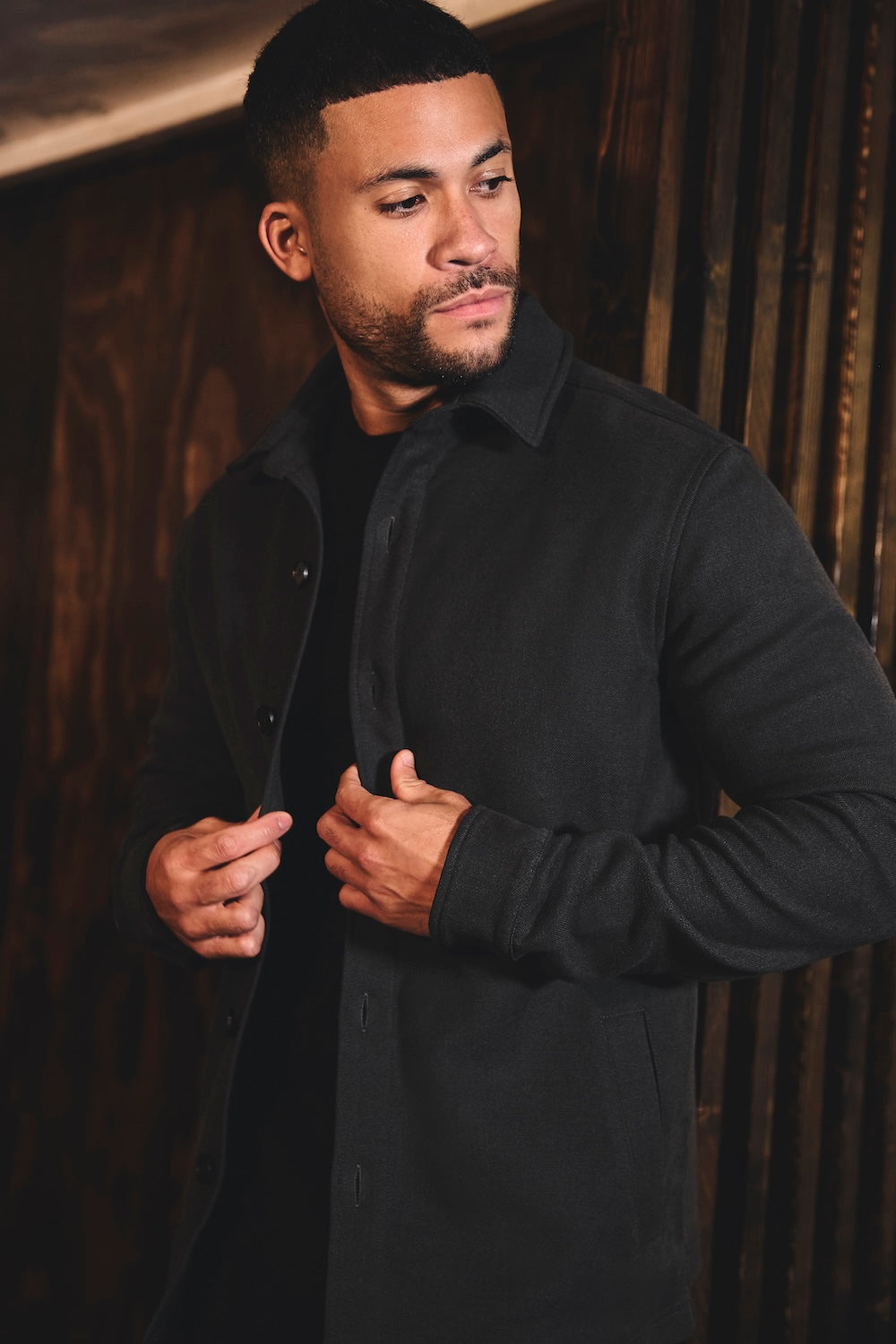 Melange Woven Shacket in Dark Charcoal