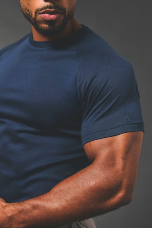 Mercerised Cotton T-Shirt in Navy