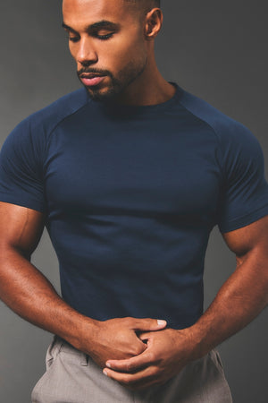 Mercerised Cotton T-Shirt in Navy