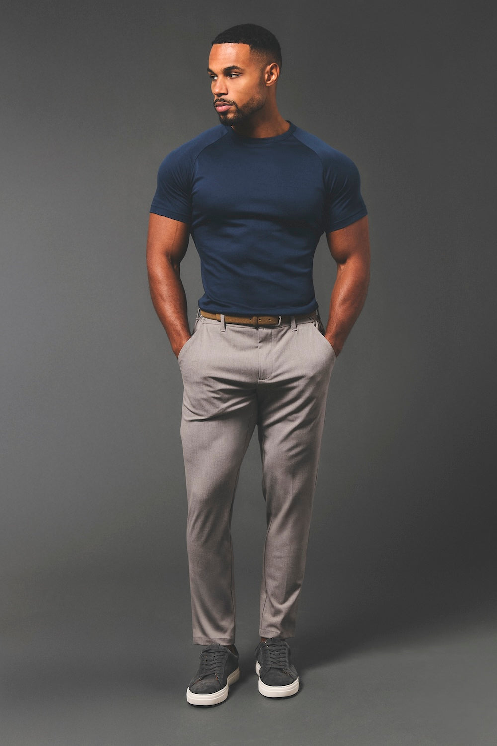 Mercerised Cotton T-Shirt in Navy