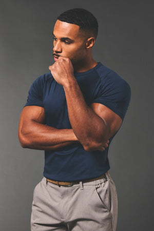 Mercerised Cotton T-Shirt in Navy