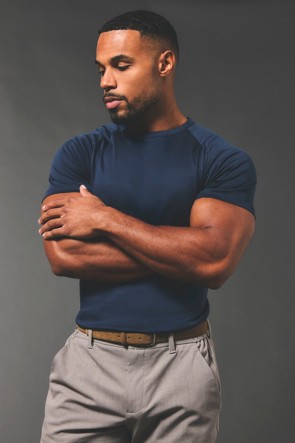 Mercerised Cotton T-Shirt in Navy