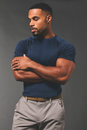 Mercerised Cotton T-Shirt in Navy