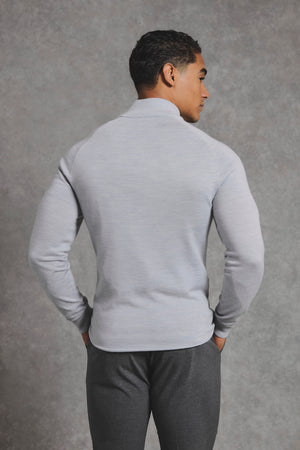 Extra Fine Merino Wool Half Zip Neck Jumper in Dove Grey