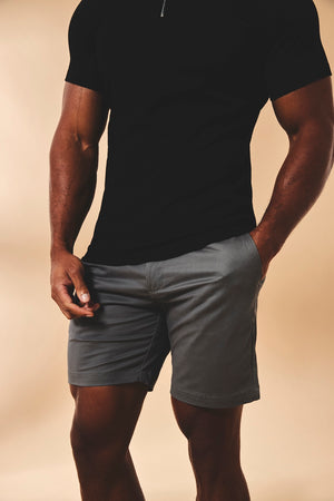 Muscle Fit Stretch Chino Shorts in Dark Pewter