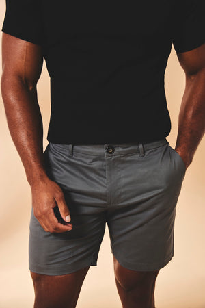 Muscle Fit Stretch Chino Shorts in Dark Pewter