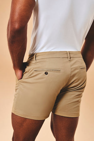 Muscle Fit Stretch Chino Shorts-Shorter Length in Dark Stone