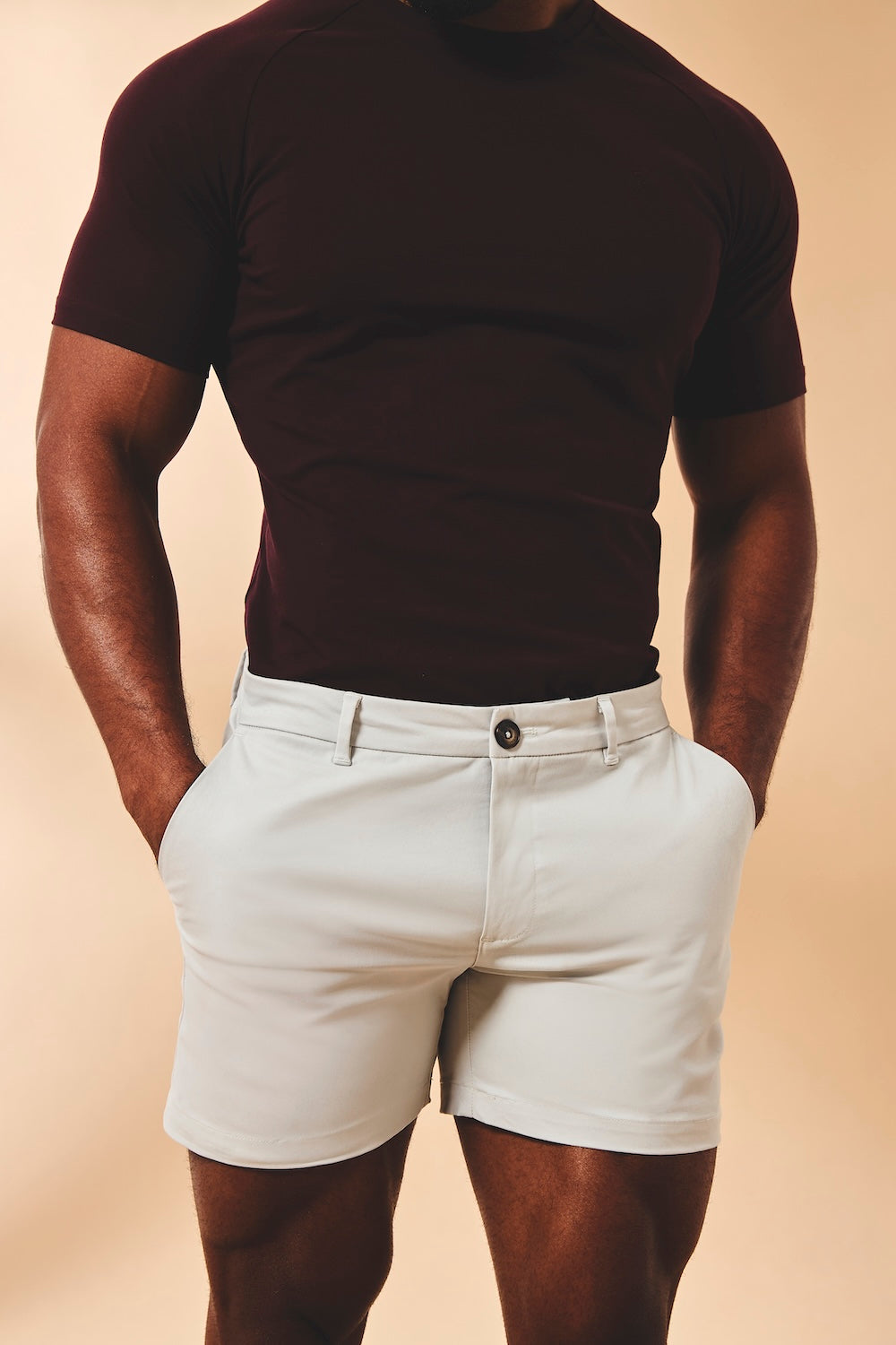 Muscle Fit Stretch Chino Shorts-Shorter Length in Dove Grey