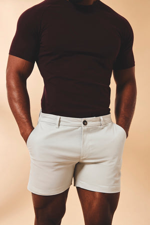 Muscle Fit Stretch Chino Shorts-Shorter Length in Dove Grey