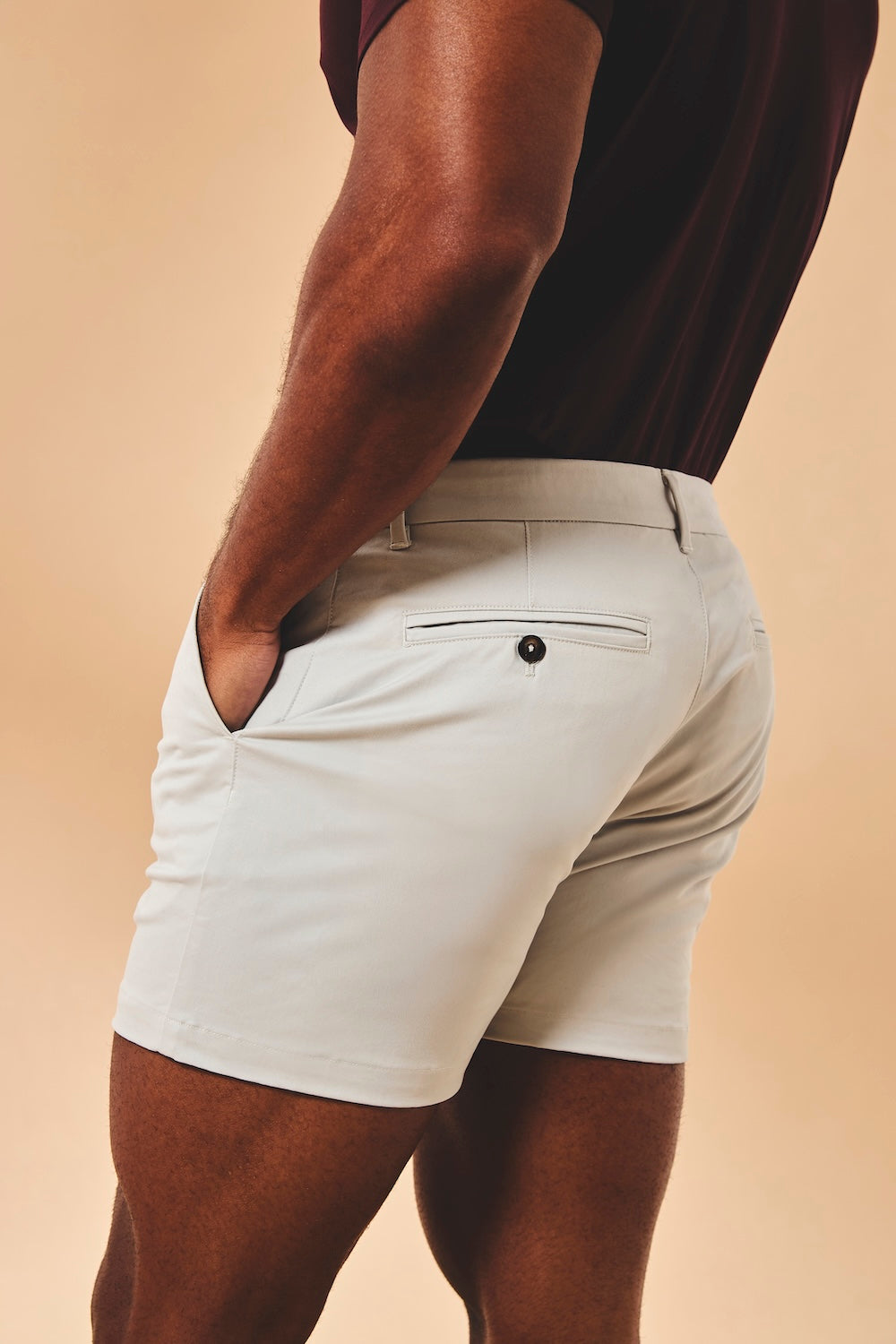 Muscle Fit Stretch Chino Shorts-Shorter Length in Dove Grey
