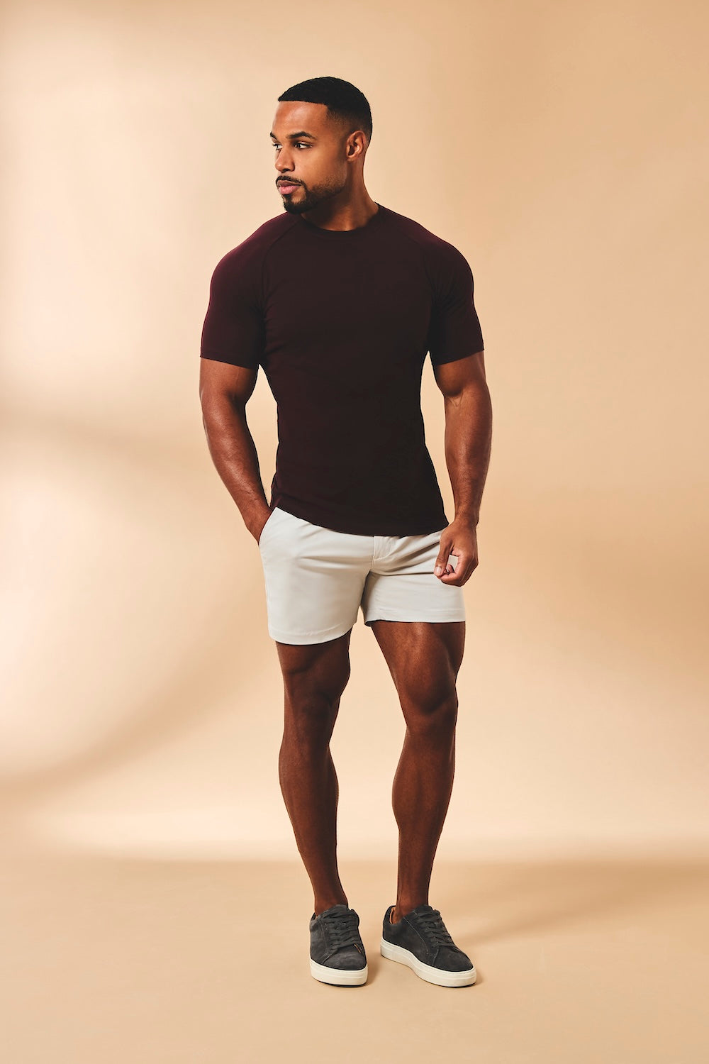 Muscle Fit Stretch Chino Shorts-Shorter Length in Dove Grey