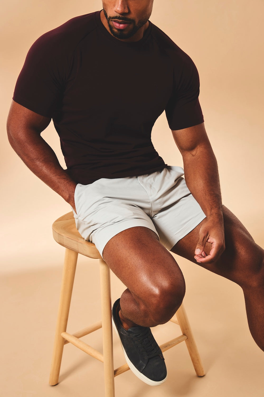 Muscle Fit Stretch Chino Shorts-Shorter Length in Dove Grey