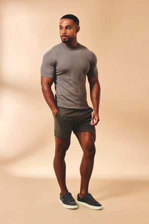Muscle Fit Stretch Chino Shorts-Shorter Length in Mocha