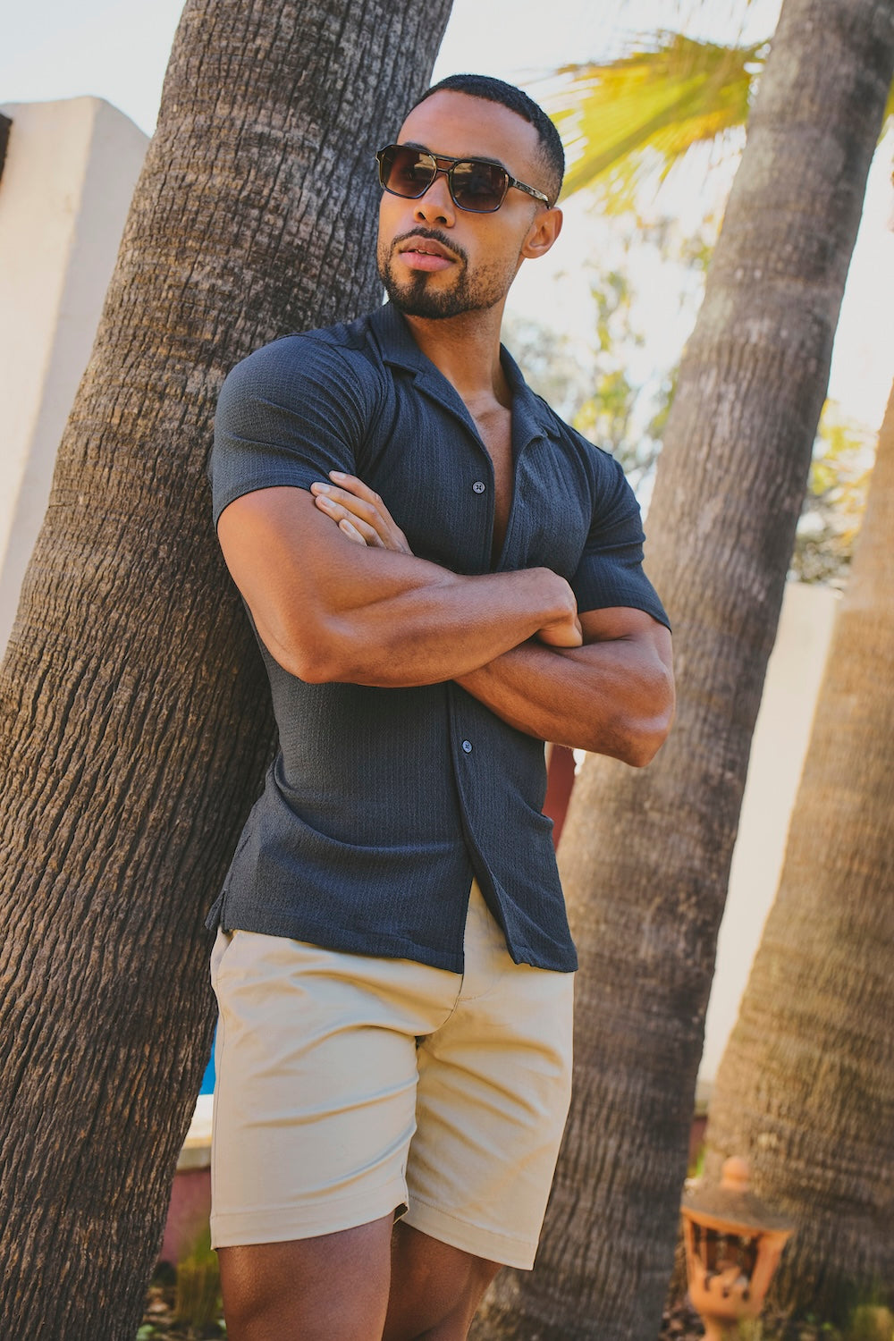 Muscle Fit Stretch Chino Shorts in Stone