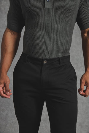 Muscle Fit Cotton Stretch Chino Trouser in Black