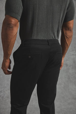 Muscle Fit Cotton Stretch Chino Trouser in Black