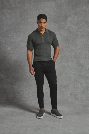 Muscle Fit Cotton Stretch Chino Trouser in Black